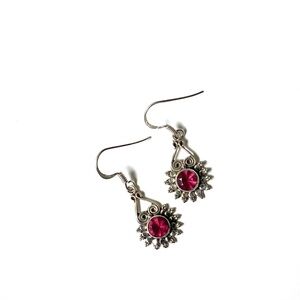 Delicate Faceted Rhodolite Earrings set In Sterling Silver.